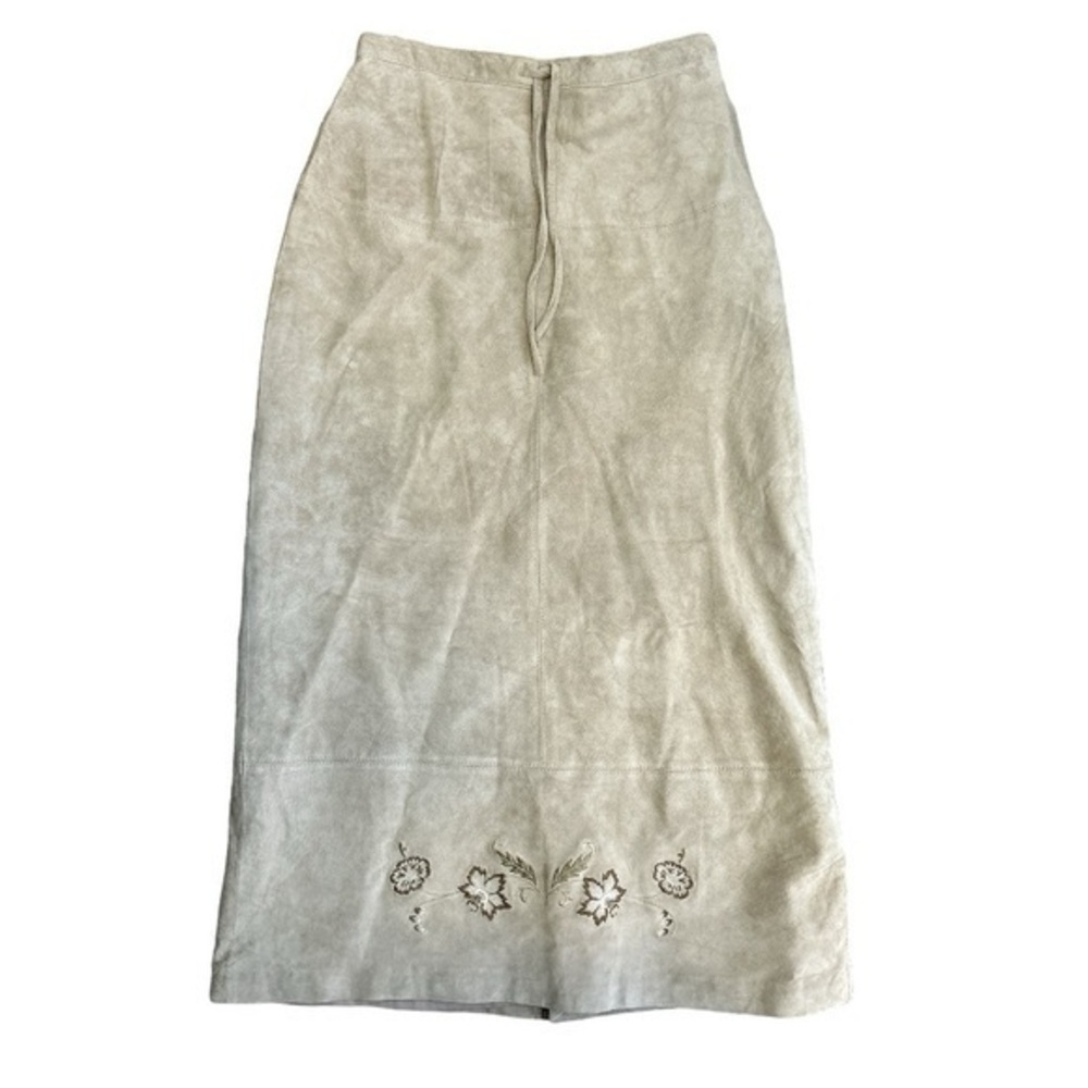 Denim and Co Tan Leather Skirt Floral Embroidered Size Small - Picture 1 of 6